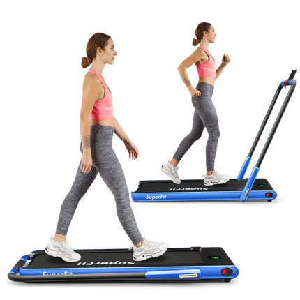Elektrický běžecký pás 1-12km/h, LED displej, skládací, domácí fitness stroj 120kg, tmavě modrá