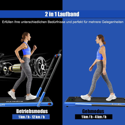 Elektrický běžecký pás 1-12km/h, LED displej, skládací, domácí fitness stroj 120kg, tmavě modrá