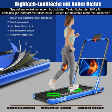 Elektrický běžecký pás 1-12km/h, LED displej, skládací, domácí fitness stroj 120kg, tmavě modrá