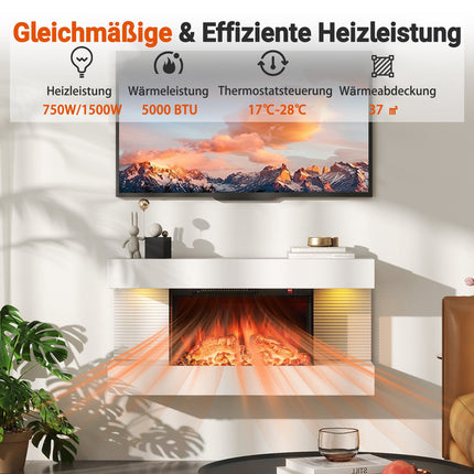 Elektrický nástěnný krb s topením a LED osvětlením