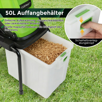 Elektrický drtič větví, 2800W, sběrný koš 50L, kapacita 45mm