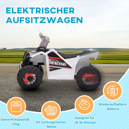 Elektrická dětská čtyřkolka - 6V, 2.5 km/h, 1.5-3 roky, bílá