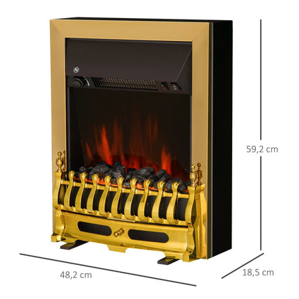 Volně stojící elektrická krbová kamna, 1000/2000W, zlatá, efekt plamene