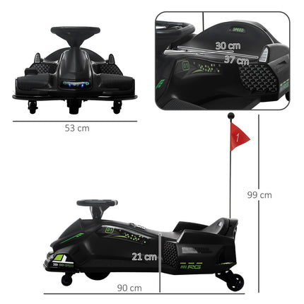 Elektrická motokára pro děti, gumová kola, 3-8 km/h, se světly a funkcí hudby, černá