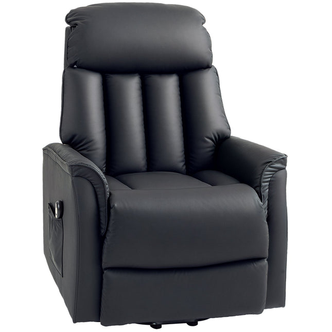 Elektrische relaxfauteuil, tv-stoel, fauteuil met sta-op-hulp, relaxfunctie, kunstleer, 80 x 94 x 104 cm, zwart