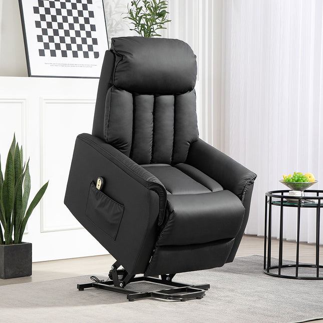 Elektrische relaxfauteuil, tv-stoel, fauteuil met sta-op-hulp, relaxfunctie, kunstleer, 80 x 94 x 104 cm, zwart