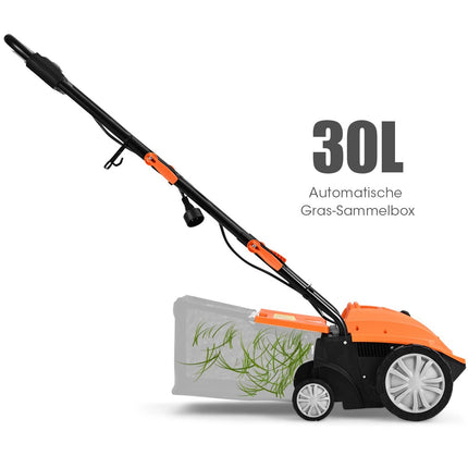 Elektrický vertikutátor a provzdušňovač trávníku 1500W 2v1, 104.5 x 51 x 103 cm, oranžová