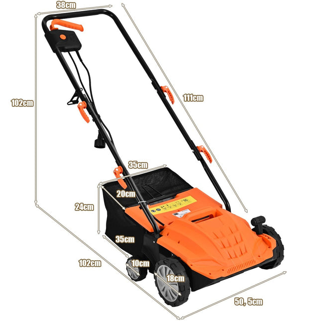 Elektrický vertikutátor a provzdušňovač trávníku 1500W 2v1, 104.5 x 51 x 103 cm, oranžová