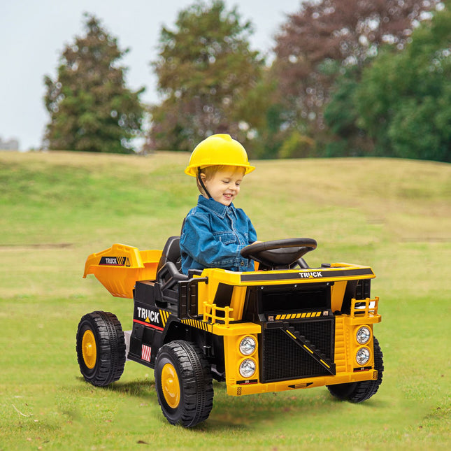 Elektrický traktor na sezení pro děti s lopatou, žlutá