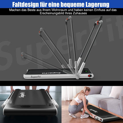 Elektrický běžecký pás, nastavitelná rychlost, dálkové ovládání, Bluetooth, skládací, stříbrná