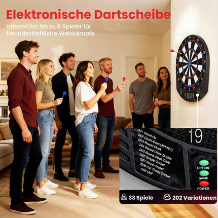 Elektronický terč na šipky, 1-8 hráčů, LCD displej, 6 sad šipek