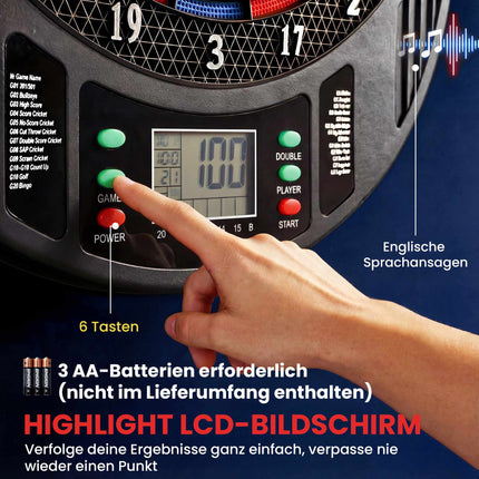 Elektronický terč na šipky, 1-8 hráčů, LCD displej, 6 sad šipek