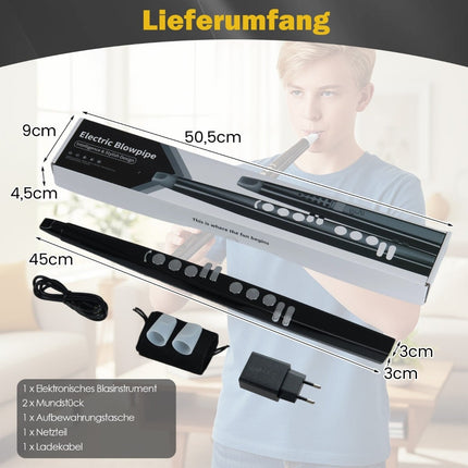 Elektronický dechový nástroj, 13 tónů, 2 prstoklady, černá