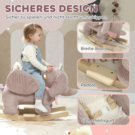 Schaukelelefant mit Sound, Holzgestell, 1,5-3 Jahre, Braun