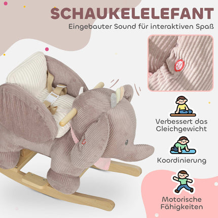 Schaukelelefant mit Sound, Holzgestell, 1,5-3 Jahre, Braun