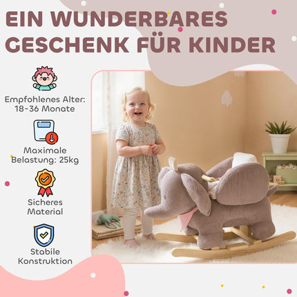 Schaukelelefant mit Sound, Holzgestell, 1,5-3 Jahre, Braun