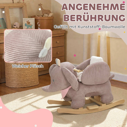 Schaukelelefant mit Sound, Holzgestell, 1,5-3 Jahre, Braun