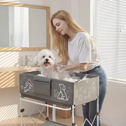 Elevated Dog Bathtub, Foldable With Drain Hose, Gray