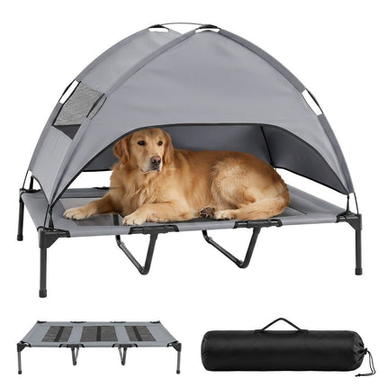 Elevated Dog Bed with Canopy, Grey, Outdoor & Indoor Use