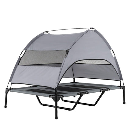 Elevated Dog Bed with Canopy, Grey, Outdoor & Indoor Use