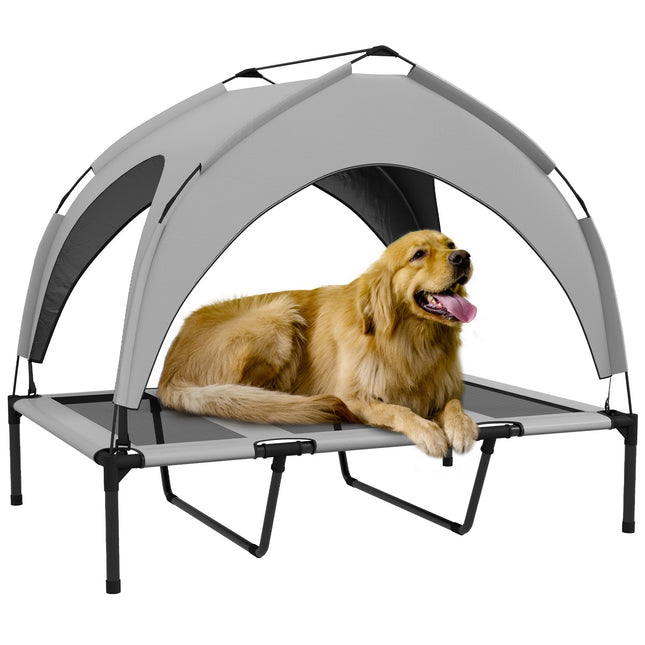 Elevated outdoor dog bed with canopy, breathable Oxford