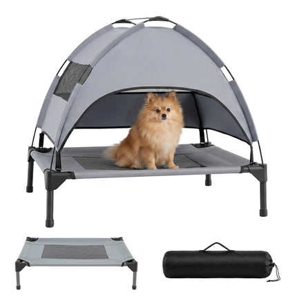Elevated Dog Bed with Removable Canopy – Grey
