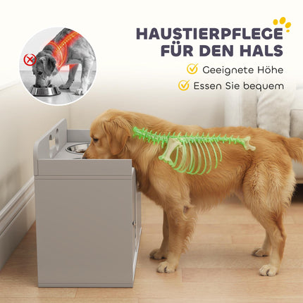 Elevated Dog Feeding Station with 2 Bowls, MDF & Stainless Steel