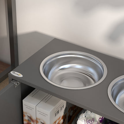 Elevated Dog Feeding Station with Storage, Stainless Bowls