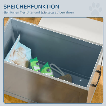 Elevated Pet Feeder with Storage, 2 Stainless Bowls, Grey