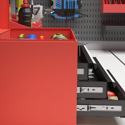 Red steel tool box with 3 drawers - 45 x 24 x 27 cm