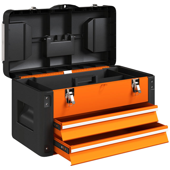 Box na nářadí se zásuvkou, ocel, 49.7 x 25.3 x 28.9 cm, oranžový