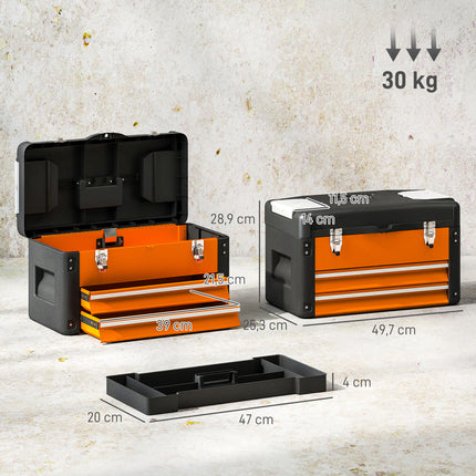 Box na nářadí se zásuvkou, ocel, 49.7 x 25.3 x 28.9 cm, oranžový