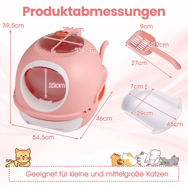Krytá kočičí toaleta s vaničkou a lopatkou, růžová
