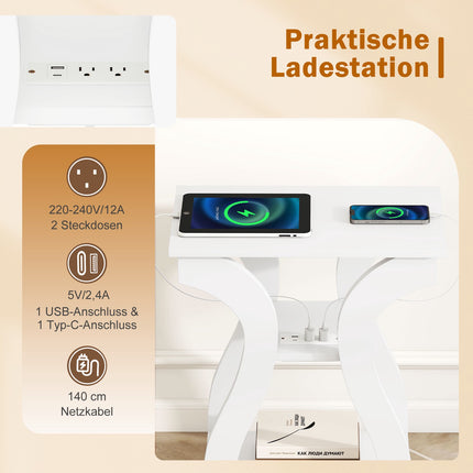 Sada odkládacích stolků s nabíjecí stanicí, 3patrová, bílá