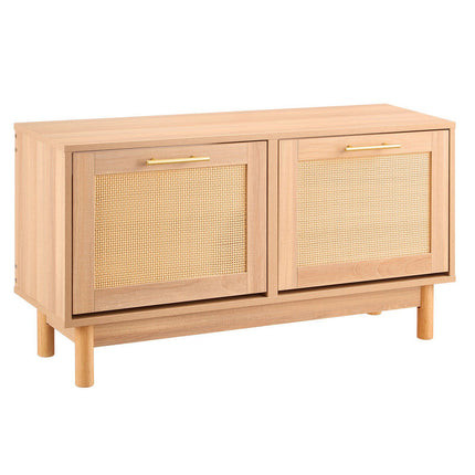 Entryway Shoe Bench, 2 Flip Drawers, Rattan Doors, 300 lb