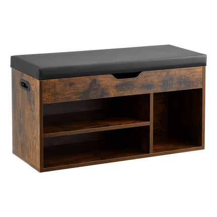 Entryway Shoe Bench With Lift-Top Storage, 3 Cabinets, Cushion Seat