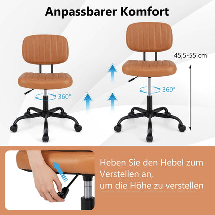 Ergonomická kancelářská židle bez područek, hnědá umělá kůže