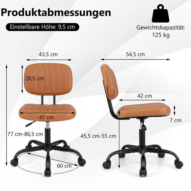 Ergonomická kancelářská židle bez područek, hnědá umělá kůže