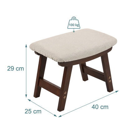 Ergonomická béžová podnožka, bukové dřevo a lněný potah