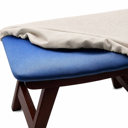Ergonomická béžová podnožka, bukové dřevo a lněný potah