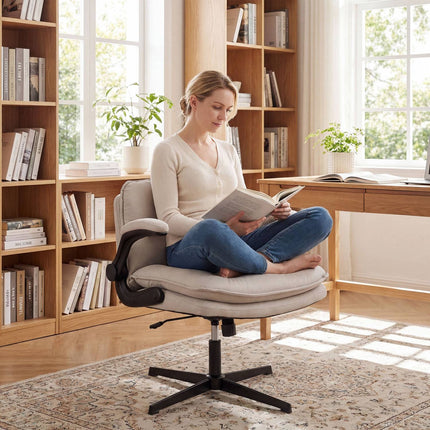 Ergonomic Beige Office Chair with Flip-Up Arms & Swivel