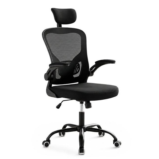 Ergonomická černá kancelářská židle s opěrkou hlavy a beder