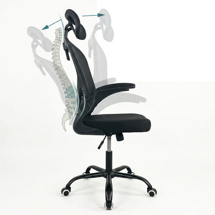 Ergonomická černá kancelářská židle s opěrkou hlavy a beder