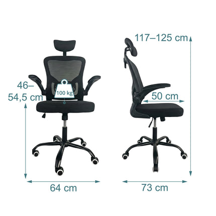 Ergonomická černá kancelářská židle s opěrkou hlavy a beder