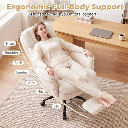 Ergonomic Cross-Legged Office Chair with Footrest, White