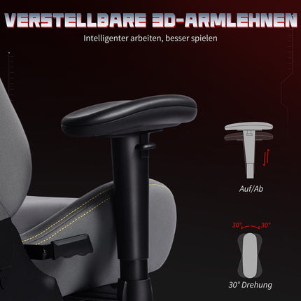 Ergonomická herní židle, 3D područky, nastavitelná, šedá