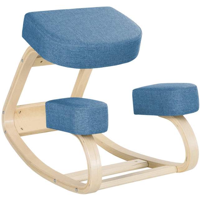Ergonomische knielstoel, berkenhout, draagvermogen 120 kg, blauw
