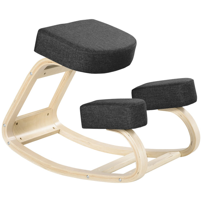 Ergonomische kniestoel, berkenhout, zwart, draagvermogen 120 kg