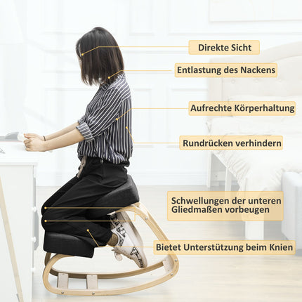 Ergonomická klekačka, březové dřevo, černá, nosnost 120 kg