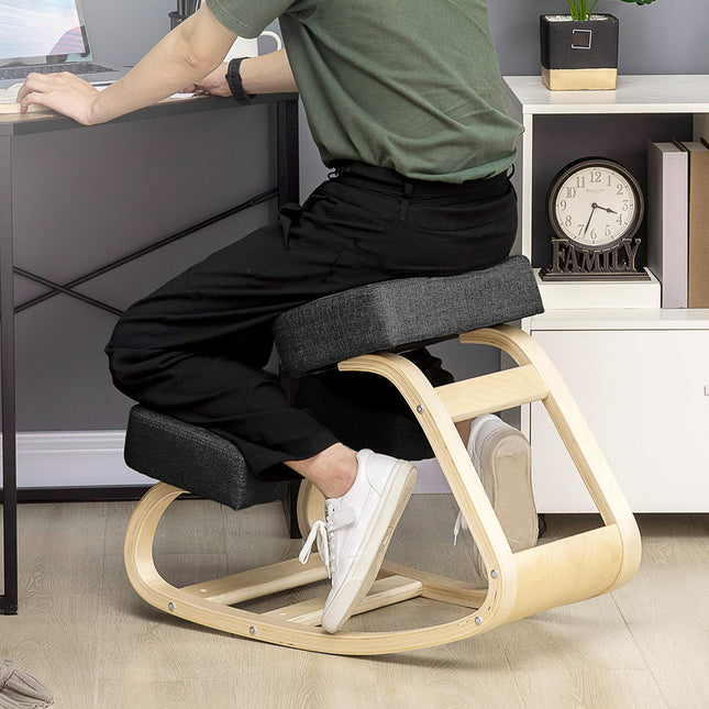 Ergonomische kniestoel, berkenhout, zwart, draagvermogen 120 kg
